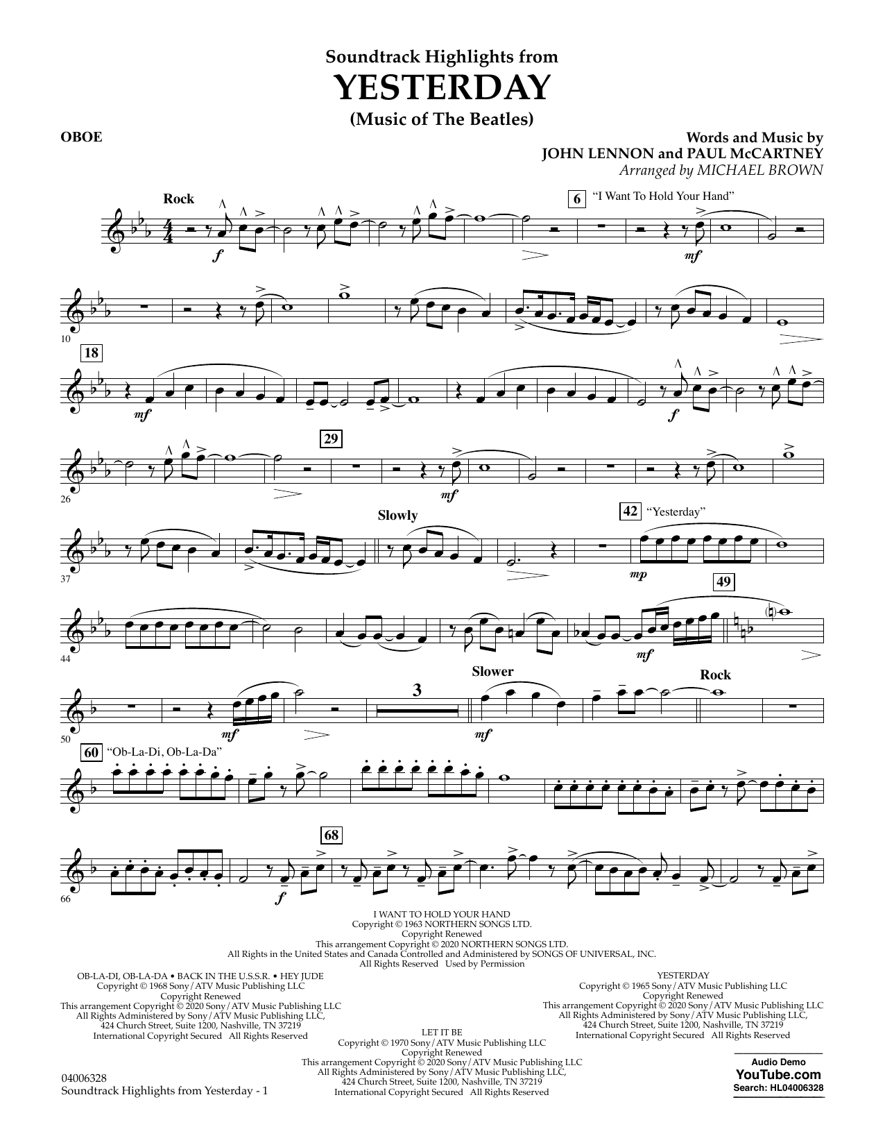 Learn to play The Beatles Highlights from Yesterday (Music Of The Beatles) (arr. Michael Brown) - Oboe sheet music for Concert Band in minutes. The Beatles Highlights from Yesterday (Music Of The Beatles) (arr. Michael Brown) - Oboe sheet music notes and chords. Download Printable PDF.