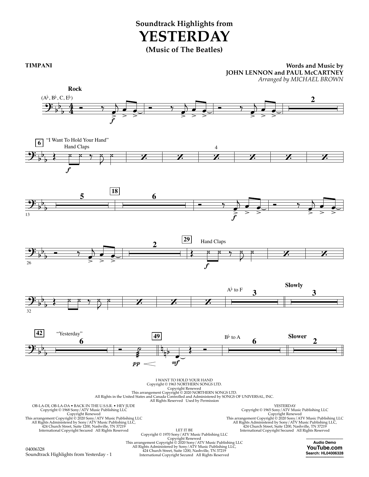 Learn to play The Beatles Highlights from Yesterday (Music Of The Beatles) (arr. Michael Brown) - Timpani sheet music for Concert Band in minutes. The Beatles Highlights from Yesterday (Music Of The Beatles) (arr. Michael Brown) - Timpani sheet music notes and chords. Download Printable PDF.