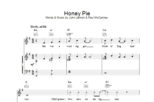 The Beatles Honey Pie sheet music notes and chords. Download Printable PDF.