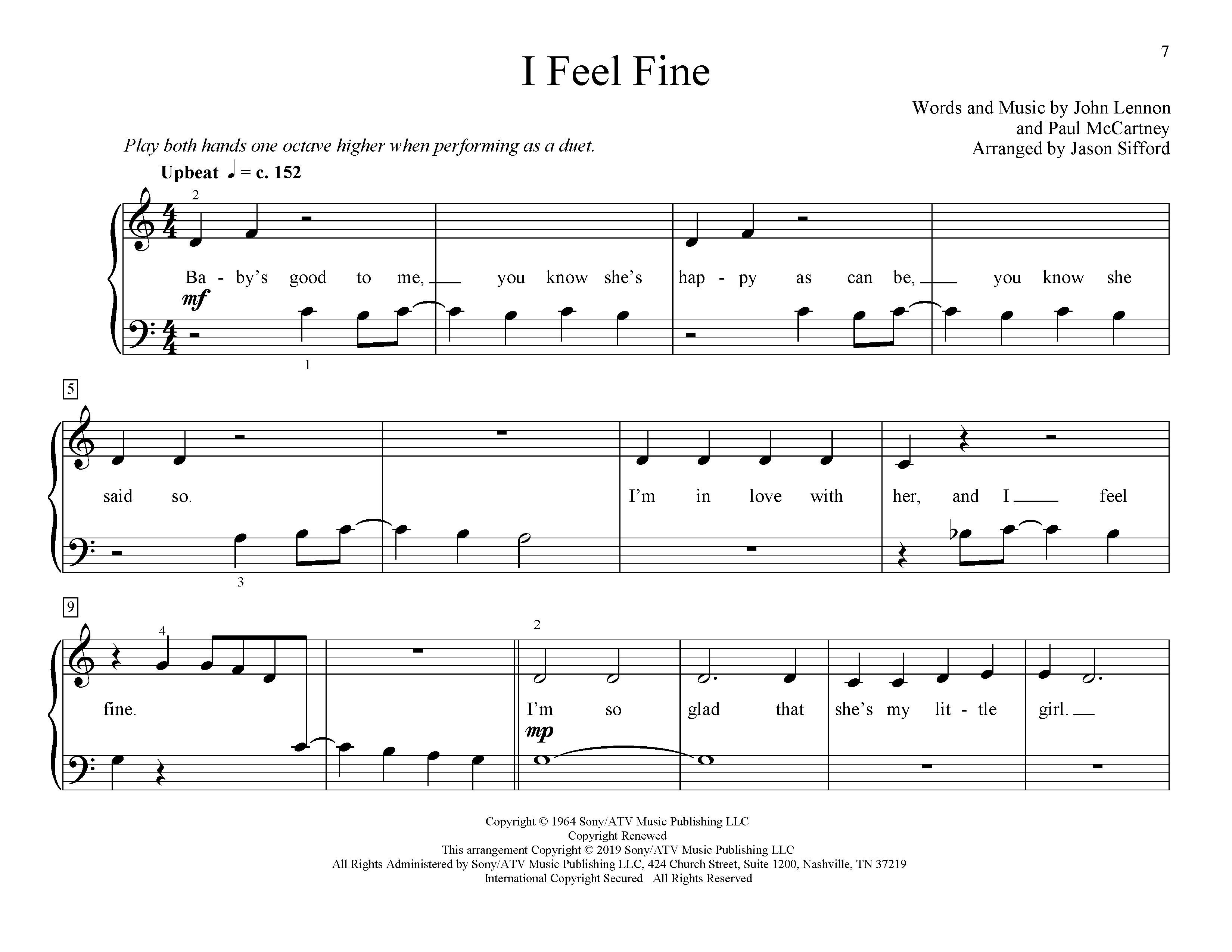 Learn to play The Beatles I Feel Fine (arr. Jason Sifford) sheet music for Educational Piano in minutes. Price: 6.9900$ The Beatles I Feel Fine (arr. Jason Sifford) sheet music notes and chords arranged for Educational Piano