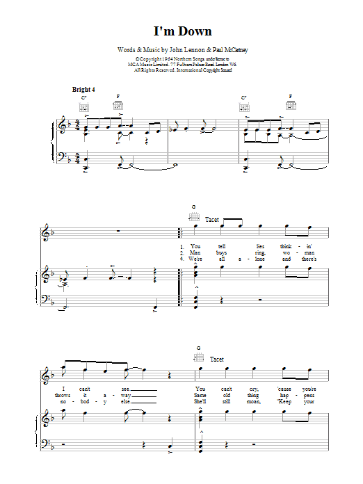 The Beatles I'm Down sheet music notes and chords. Download Printable PDF.