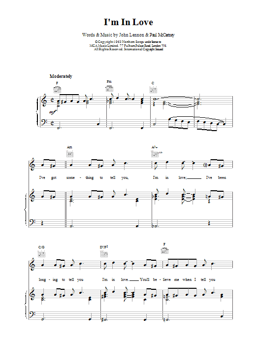 The Beatles I'm In Love sheet music notes and chords. Download Printable PDF.