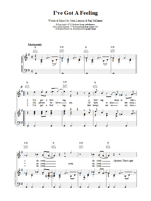 Learn to play The Beatles I've Got A Feeling sheet music for Easy Guitar in minutes. Price: 5.9900$ The Beatles I've Got A Feeling sheet music notes and chords. Download Printable PDF.