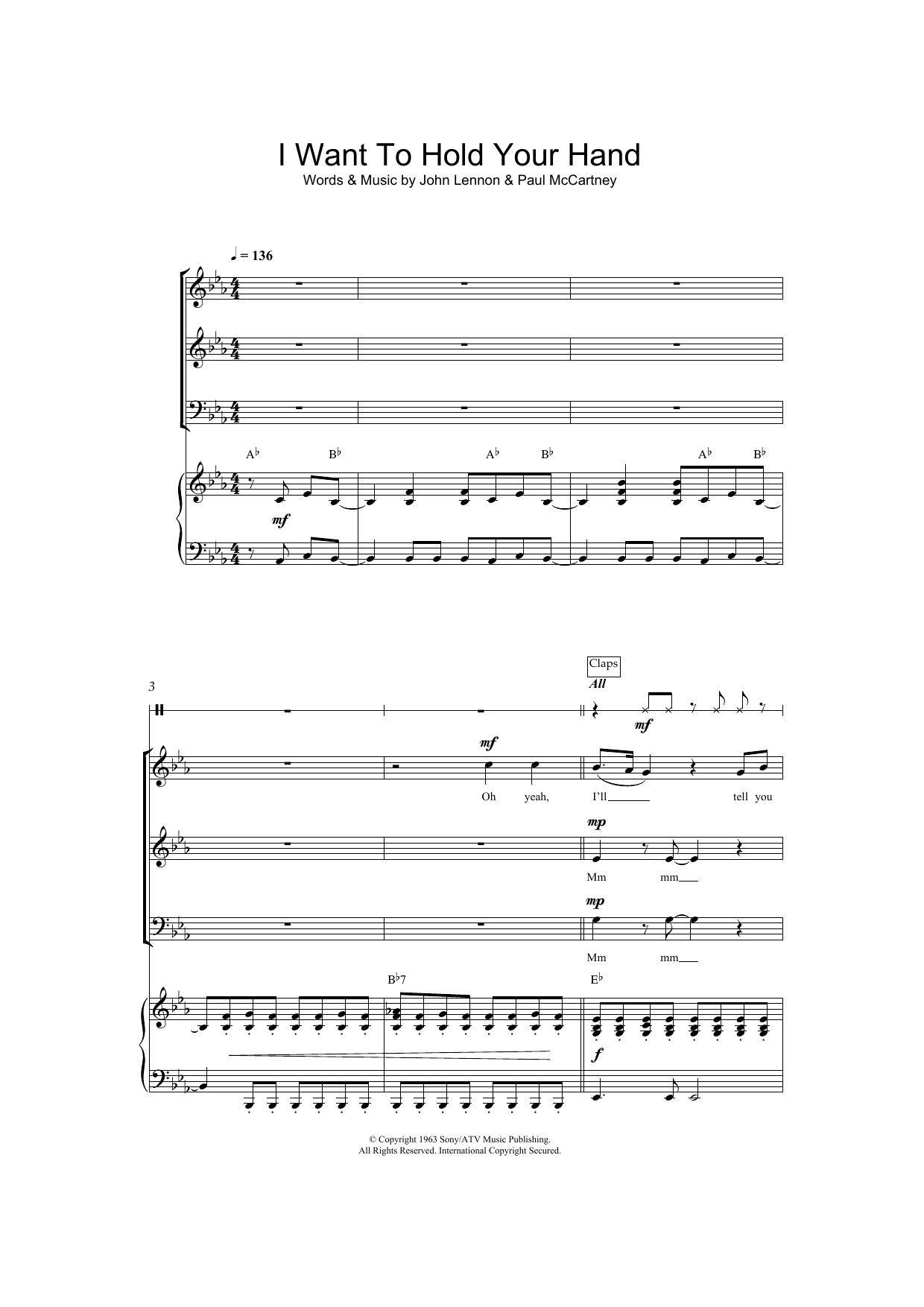 Learn to play The Beatles I Want To Hold Your Hand (arr. Jeremy Birchall) sheet music for SAB Choir in minutes. Price: 3.9900$ The Beatles I Want To Hold Your Hand (arr. Jeremy Birchall) sheet music notes and chords arranged for SAB Choir