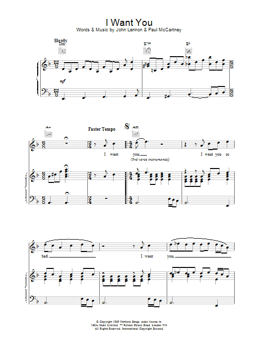 The Beatles I Want You (She's So Heavy) sheet music notes and chords. Download Printable PDF.