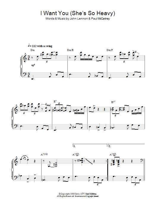 Learn to play The Beatles I Want You (She's So Heavy) (jazz version) sheet music for Piano Solo in minutes. The Beatles I Want You (She's So Heavy) (jazz version) sheet music notes and chords. Download Printable PDF.