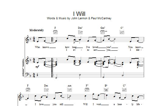 The Beatles I Will sheet music notes and chords. Download Printable PDF.