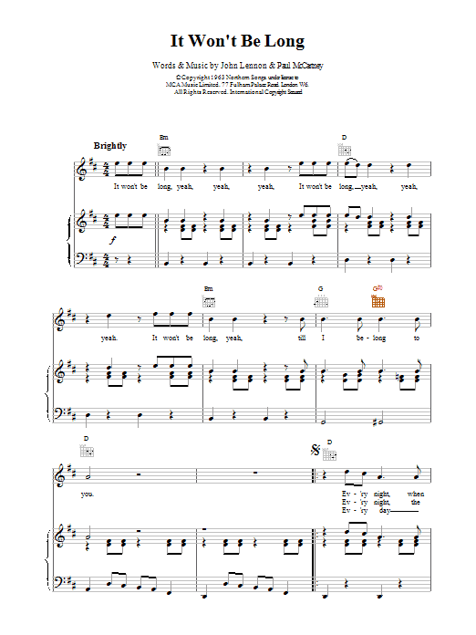 The Beatles It Won't Be Long sheet music notes and chords. Download Printable PDF.