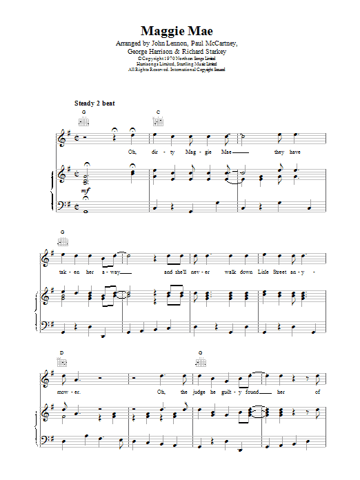 The Beatles Maggie Mae sheet music notes and chords. Download Printable PDF.