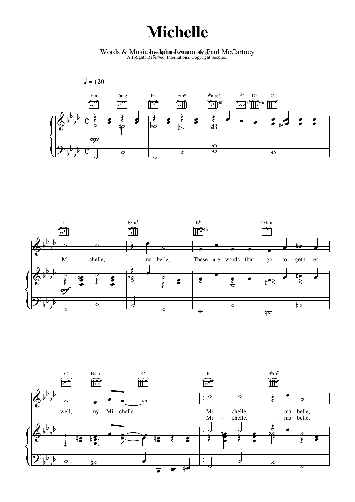 The Beatles Michelle sheet music notes and chords. Download Printable PDF.