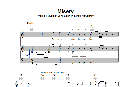 The Beatles Misery sheet music notes and chords. Download Printable PDF.