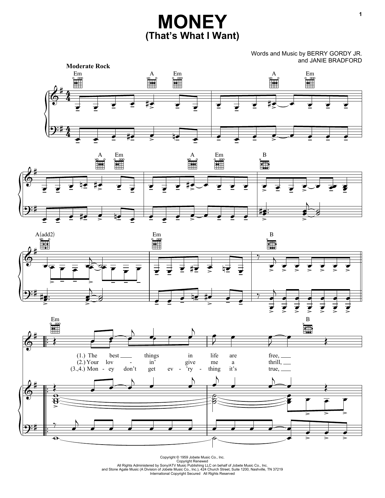 The Beatles Money (That's What I Want) sheet music notes and chords. Download Printable PDF.