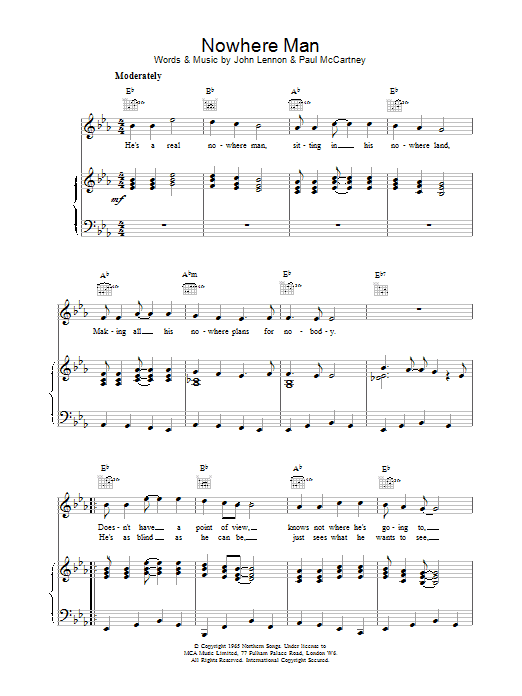 The Beatles Nowhere Man sheet music notes and chords. Download Printable PDF.