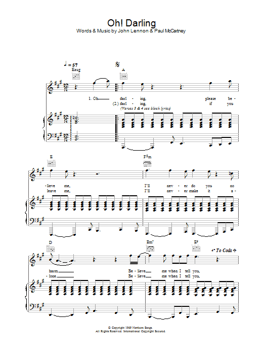 The Beatles Oh Darling Sheet Music Pdf Notes Chords Rock Score Bass Guitar Tab Download Printable Sku 1558