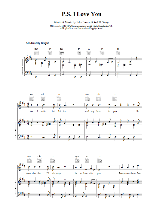 The Beatles P.S. I Love You sheet music notes and chords. Download Printable PDF.