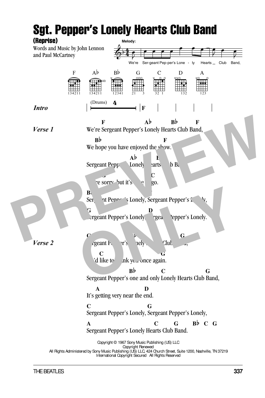 Learn to play The Beatles Sgt. Pepper's Lonely Hearts Club Band (Reprise) sheet music for Guitar Chords/Lyrics in minutes. The Beatles Sgt. Pepper's Lonely Hearts Club Band (Reprise) sheet music notes and chords. Download Printable PDF.