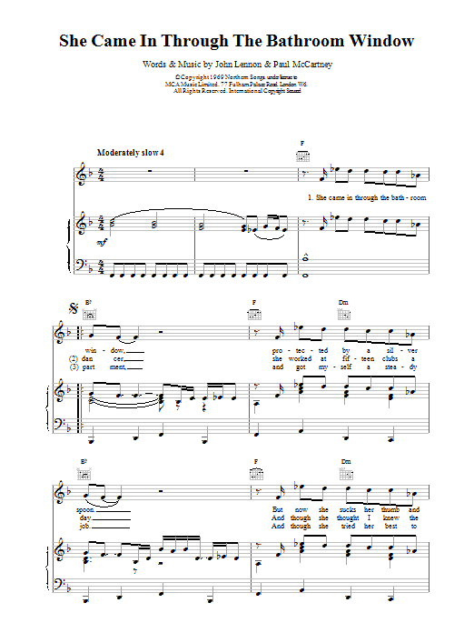 The Beatles She Came In Through The Bathroom Window sheet music notes and chords. Download Printable PDF.