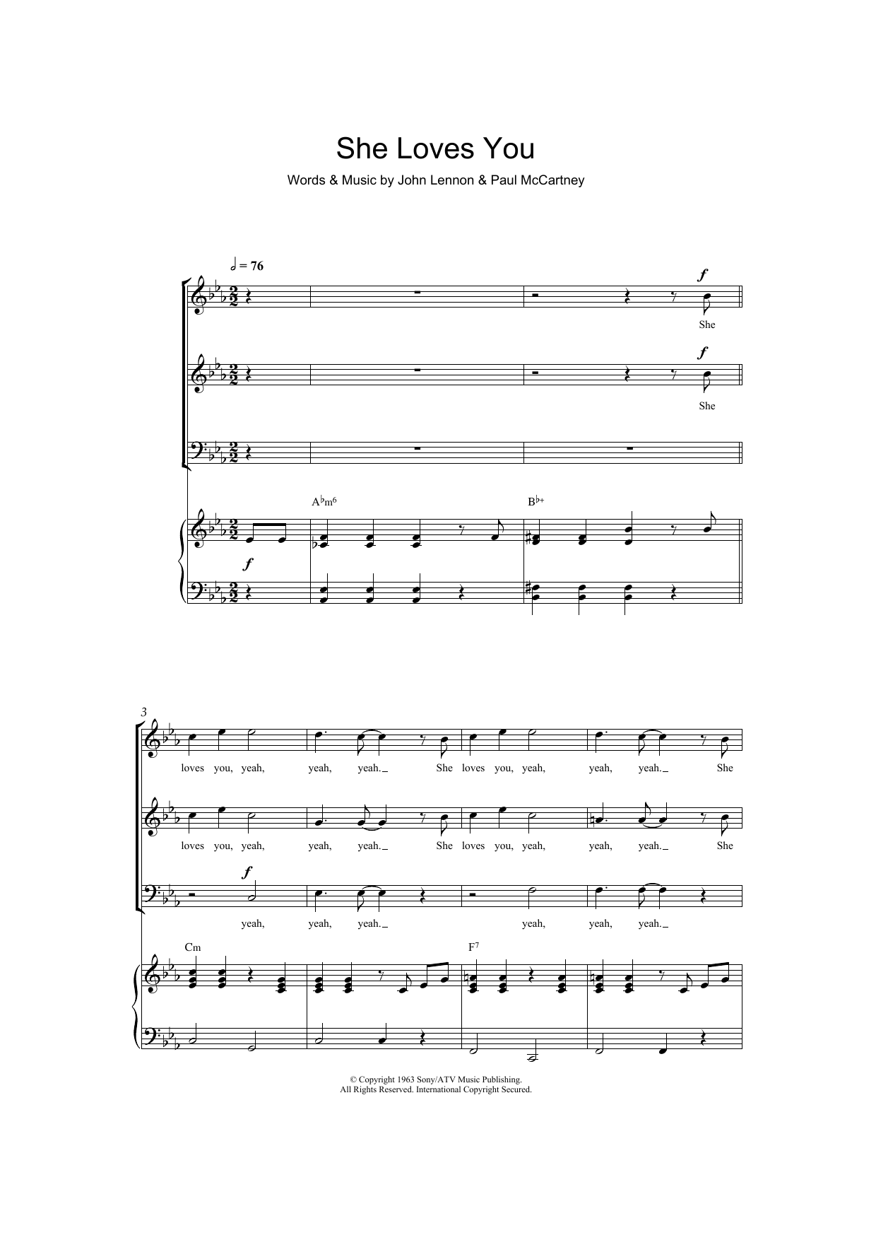 Learn to play The Beatles She Loves You (arr. Barrie Carson Turner) sheet music for SAB Choir in minutes. Price: 3.9900$ The Beatles She Loves You (arr. Barrie Carson Turner) sheet music notes and chords arranged for SAB Choir