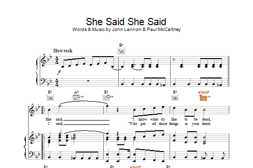 The Beatles She Said She Said sheet music notes and chords. Download Printable PDF.