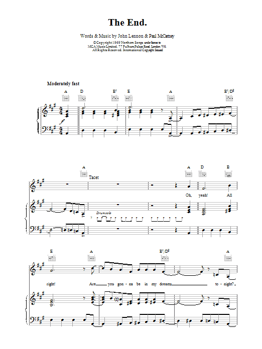 The Beatles The End sheet music notes and chords. Download Printable PDF.