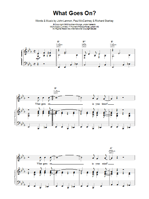 Learn to play The Beatles What Goes On? sheet music for Piano, Vocal & Guitar (Right-Hand Melody) in minutes. The Beatles What Goes On? sheet music notes and chords