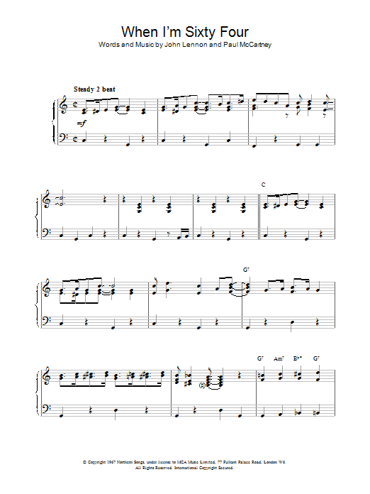 The Beatles When I'm Sixty-Four sheet music notes and chords. Download Printable PDF.