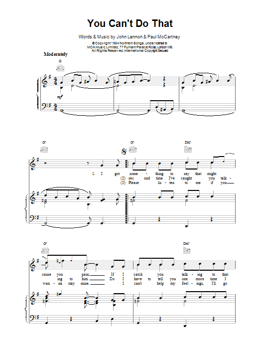Download The Beatles 'You Can't Do That' Sheet Music, Chords &amp; Lyrics ...