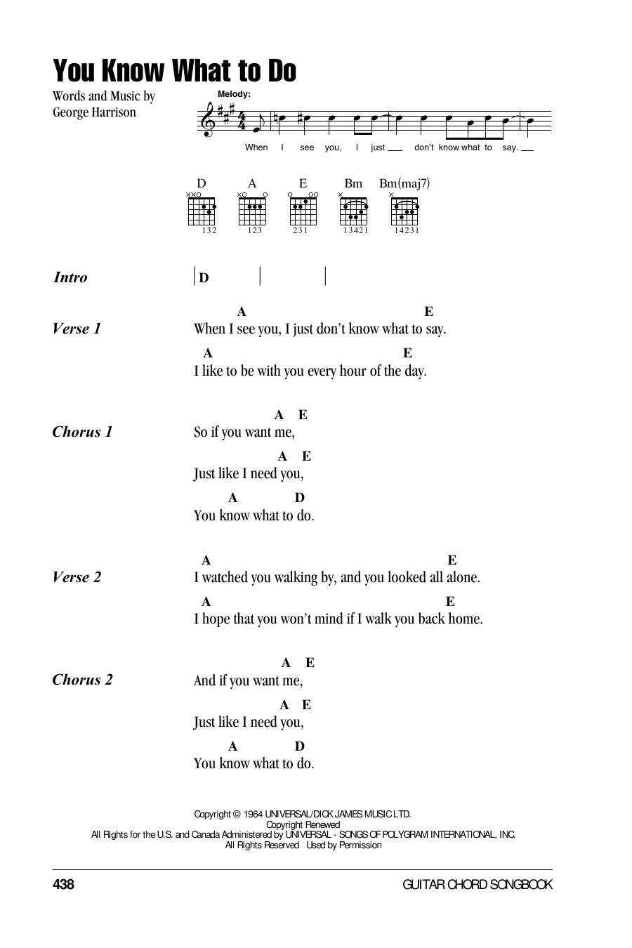 Learn to play The Beatles You Know What To Do sheet music for Guitar Chords/Lyrics in minutes. The Beatles You Know What To Do sheet music notes and chords. Download Printable PDF.