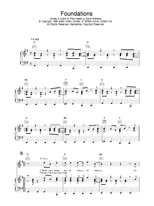 The Beautiful South Foundations sheet music notes and chords. Download Printable PDF.