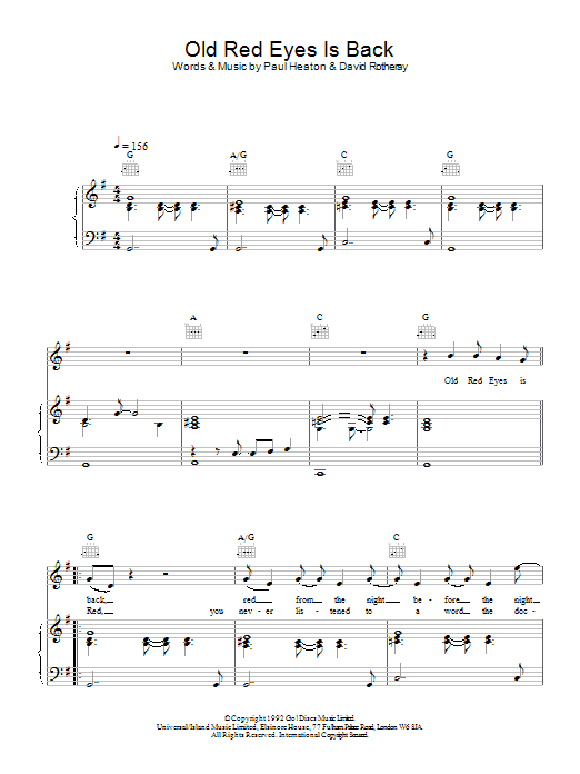 Learn to play The Beautiful South Old Red Eyes Is Back sheet music for Piano, Vocal & Guitar in minutes. The Beautiful South Old Red Eyes Is Back sheet music notes and chords