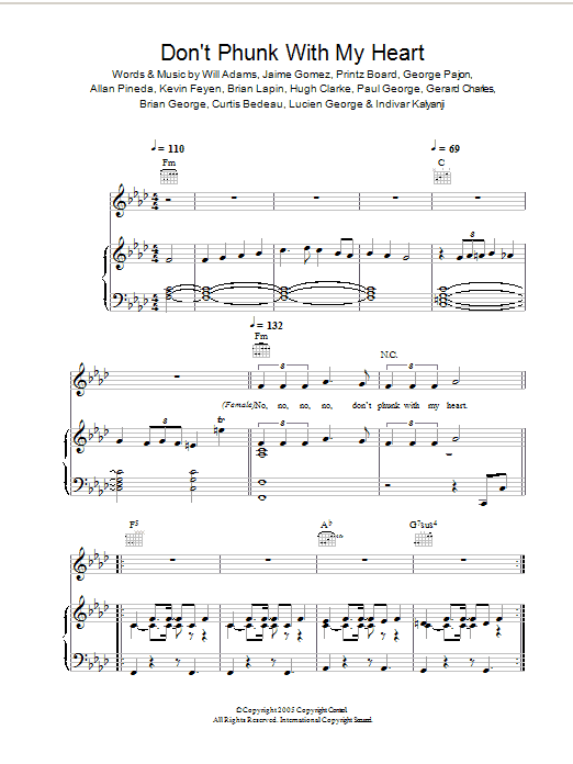 The Black Eyed Peas Don T Phunk With My Heart Sheet Music Pdf Notes Chords R B Score Piano Vocal Guitar Right Hand Melody Download Printable Sku 32997