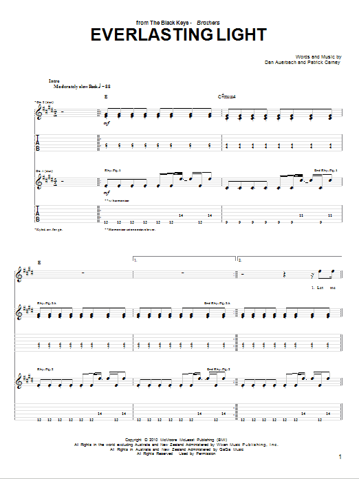 The Black Keys Everlasting Light sheet music notes and chords. Download Printable PDF.