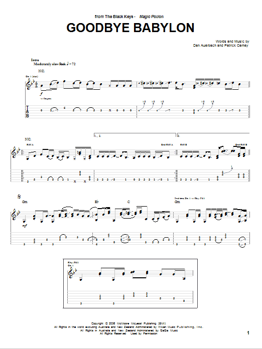 The Black Keys Goodbye Babylon sheet music notes and chords. Download Printable PDF.