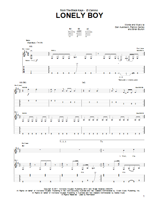 The Black Keys 'Lonely Boy' Sheet Music, Chords & Lyrics.