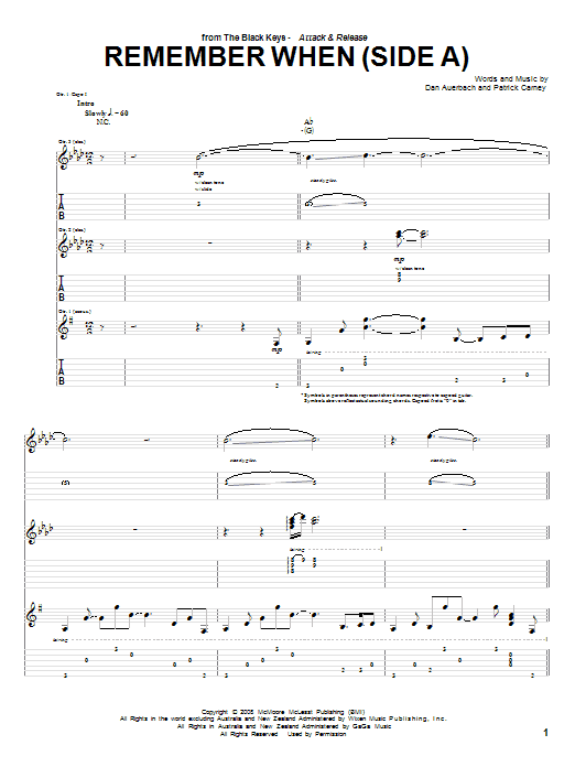 Learn to play The Black Keys Remember When (Side A) sheet music for Guitar Tab in minutes. Price: 7.8900$ The Black Keys Remember When (Side A) sheet music notes and chords arranged for Guitar Tab
