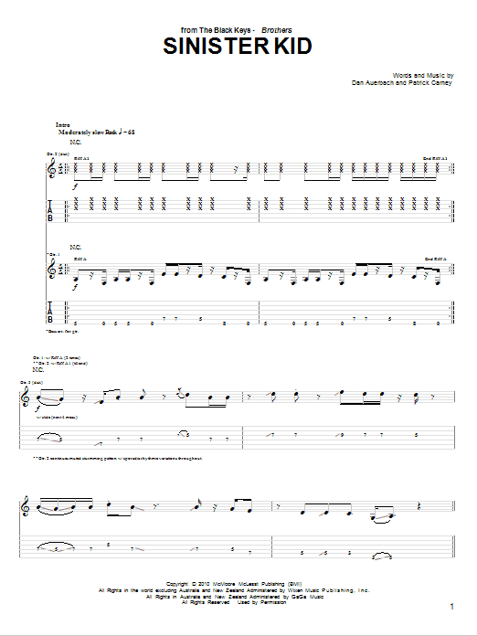 Learn to play The Black Keys Sinister Kid sheet music for Guitar Tab in minutes. Price: 7.8900$ The Black Keys Sinister Kid sheet music notes and chords arranged for Guitar Tab