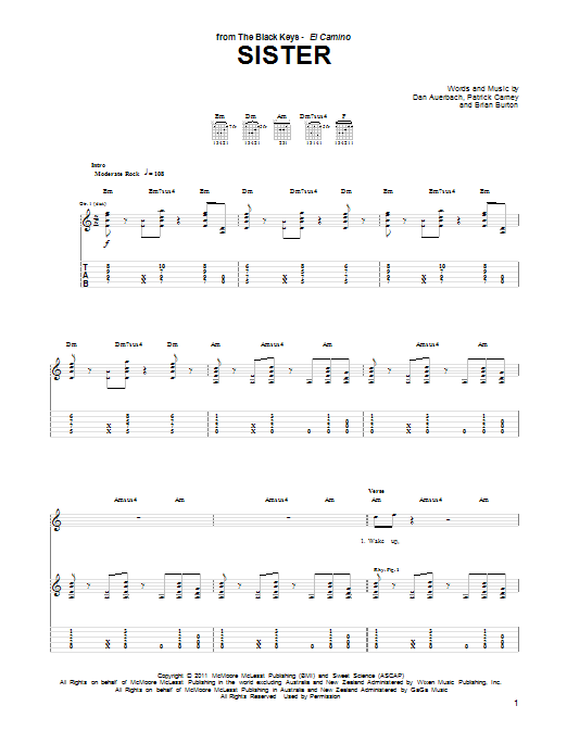 Learn to play The Black Keys Sister sheet music for Guitar Tab in minutes. Price: 7.8900$ The Black Keys Sister sheet music notes and chords arranged for Guitar Tab