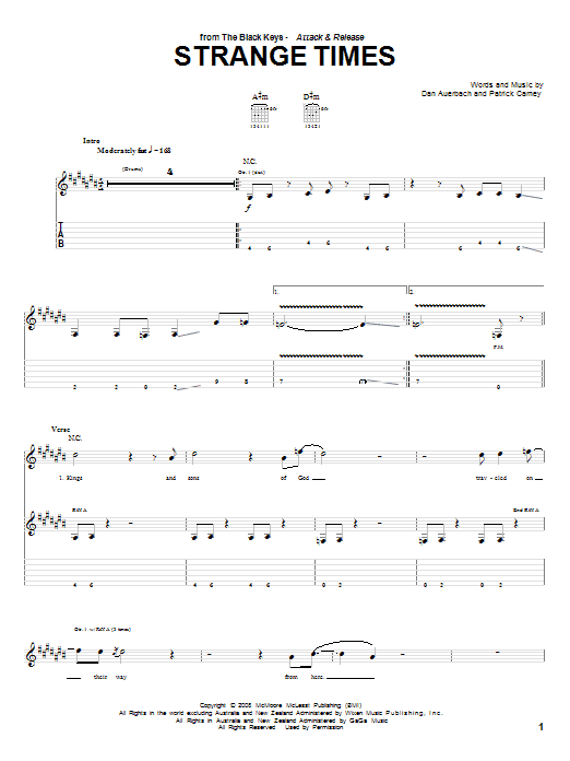 The Black Keys Strange Times sheet music notes and chords. Download Printable PDF.