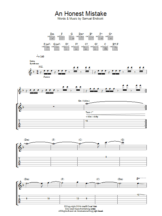 The Bravery Honest Mistake sheet music notes and chords. Download Printable PDF.