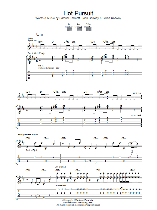 The Bravery Hot Pursuit sheet music notes and chords. Download Printable PDF.