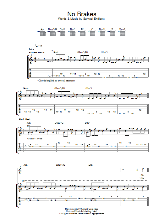 Learn to play The Bravery No Brakes sheet music for Guitar Tab in minutes. The Bravery No Brakes sheet music notes and chords. Download Printable PDF.