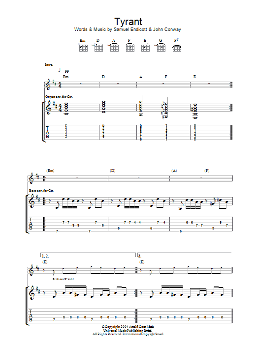 Learn to play The Bravery Tyrant sheet music for Guitar Tab in minutes. The Bravery Tyrant sheet music notes and chords. Download Printable PDF.