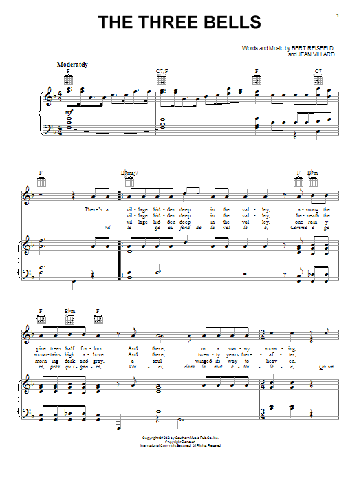 The Browns The Three Bells sheet music notes and chords. Download Printable PDF.