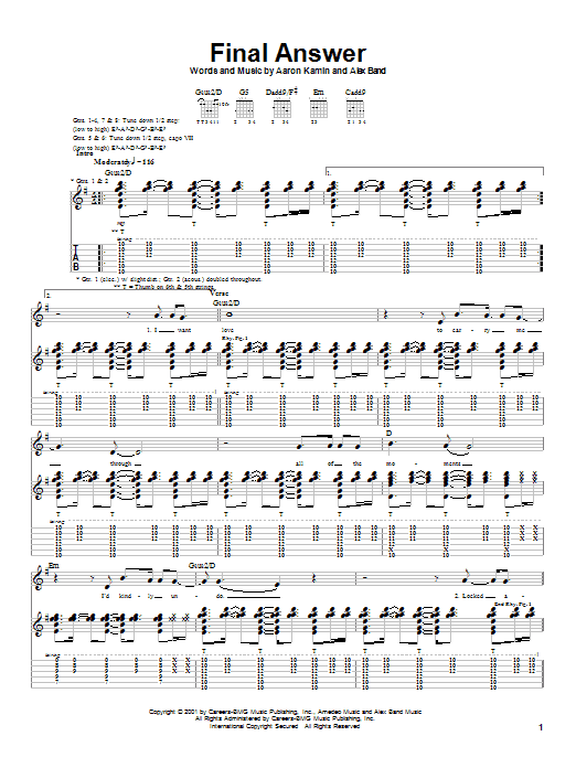 The Calling Final Answer sheet music notes and chords. Download Printable PDF.