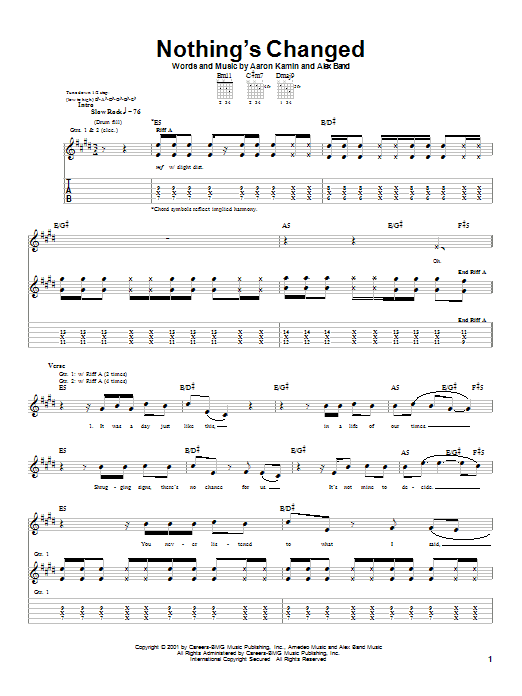 The Calling Nothing's Changed sheet music notes and chords. Download Printable PDF.