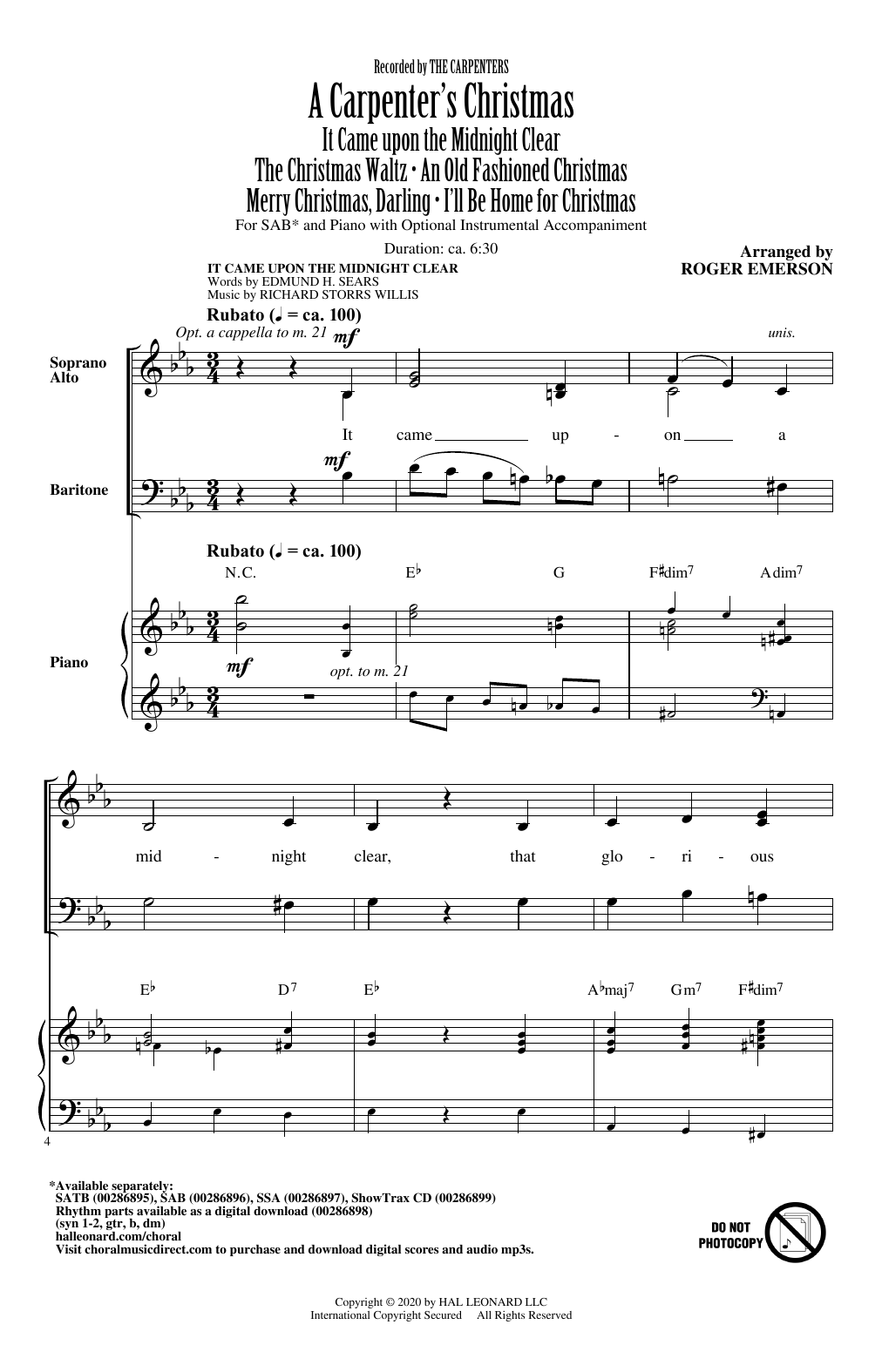Learn to play The Carpenters A Carpenter's Christmas (arr. Roger Emerson) sheet music for SAB Choir in minutes. Price: 3.9900$ The Carpenters A Carpenter's Christmas (arr. Roger Emerson) sheet music notes and chords arranged for SAB Choir