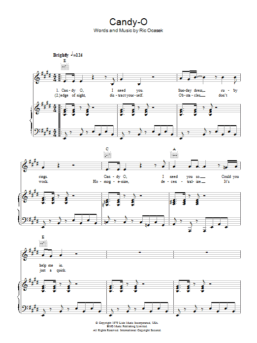 The Cars Candy-O sheet music notes and chords. Download Printable PDF.