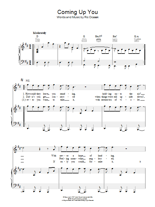 The Cars Coming Up You sheet music notes and chords. Download Printable PDF.