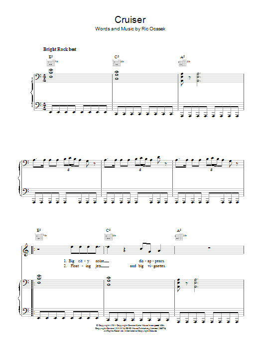 The Cars Cruiser sheet music notes and chords. Download Printable PDF.