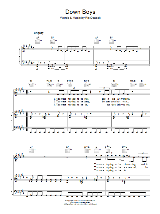 The Cars Down Boys sheet music notes and chords. Download Printable PDF.